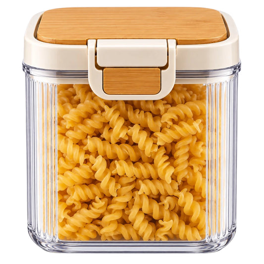 DRAPI Ribbed Clear Kitchen Storage Container with Bamboo-Style Lid