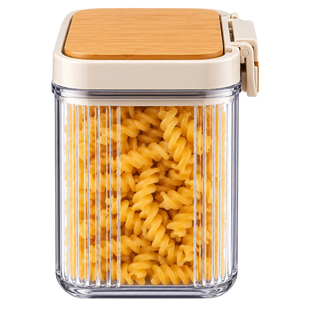 DRAPI Ribbed Clear Kitchen Storage Container with Bamboo-Style Lid